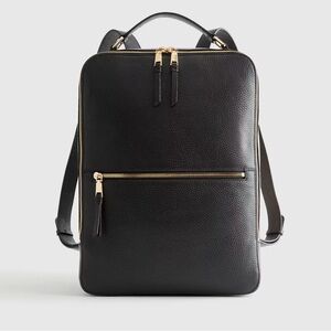 Quince Black Leather Backpack with Gold Accents